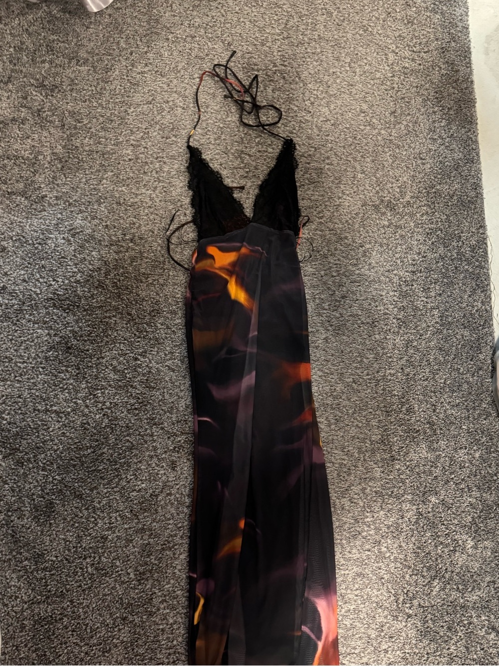 Black Multi-Color Slip Dress with Lace Bodice